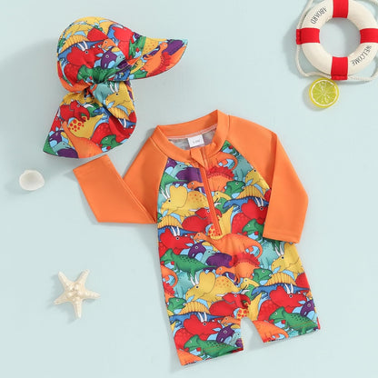 Hnyenmcko Baby/Toddler Boy Rash Guard Swimsuit Long Sleeve One Piece Zipper Swimwear Sunsuit Infant