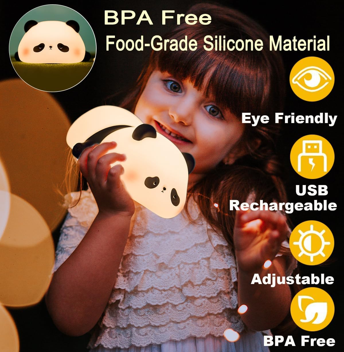 DREAMING MY DREAM Cute Panda Night Light, LED Squishy Novelty Animal Night Lamp, 3 Level Dimmable
