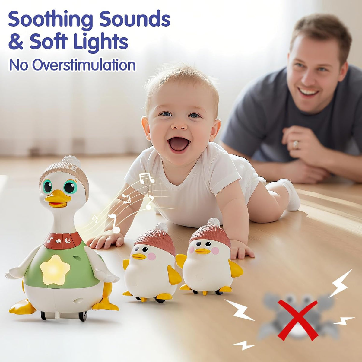HOLA Baby Toys 6-12 Months Musical Dancing Duck Toy Set with Mama and Babys Tummy Time Toys