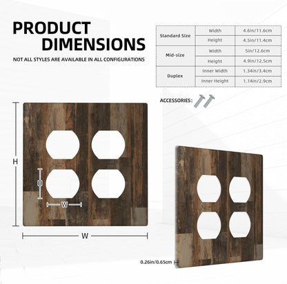 Rustic Brown Wood Grain Dark Oak Outlet Covers 2 Gang Double Duplex Decorative Light Switch Covers