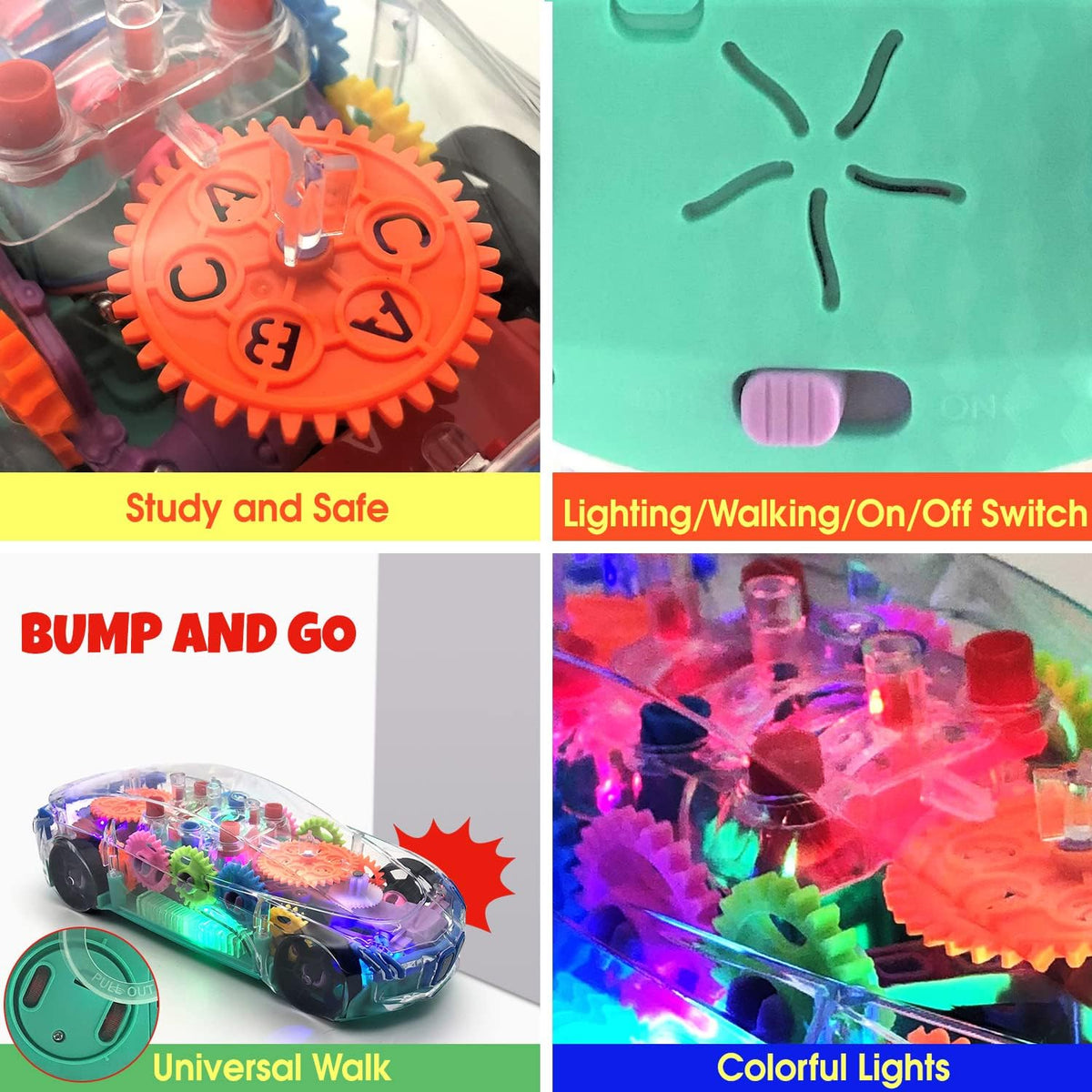 Light Up Transparent Sensory Car - Fun and Interactive Toy for Kids- Music Car with LED Light Up