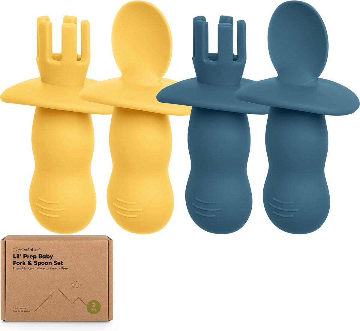KeaBabies 4-Pack Silicone Baby Spoons and Forks Set - Baby Led Weaning Utensils 6-12 Months, Self