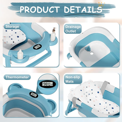 TPN Collapsible Baby Bathtub for Infants to Toddler with Real-time Temp Monitor+Floating