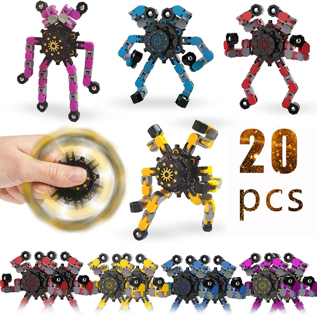 20pcs Random Fidget Spinners,DIY Deformable Robot Fingertip Toys,Decompression Spinner,Deformable