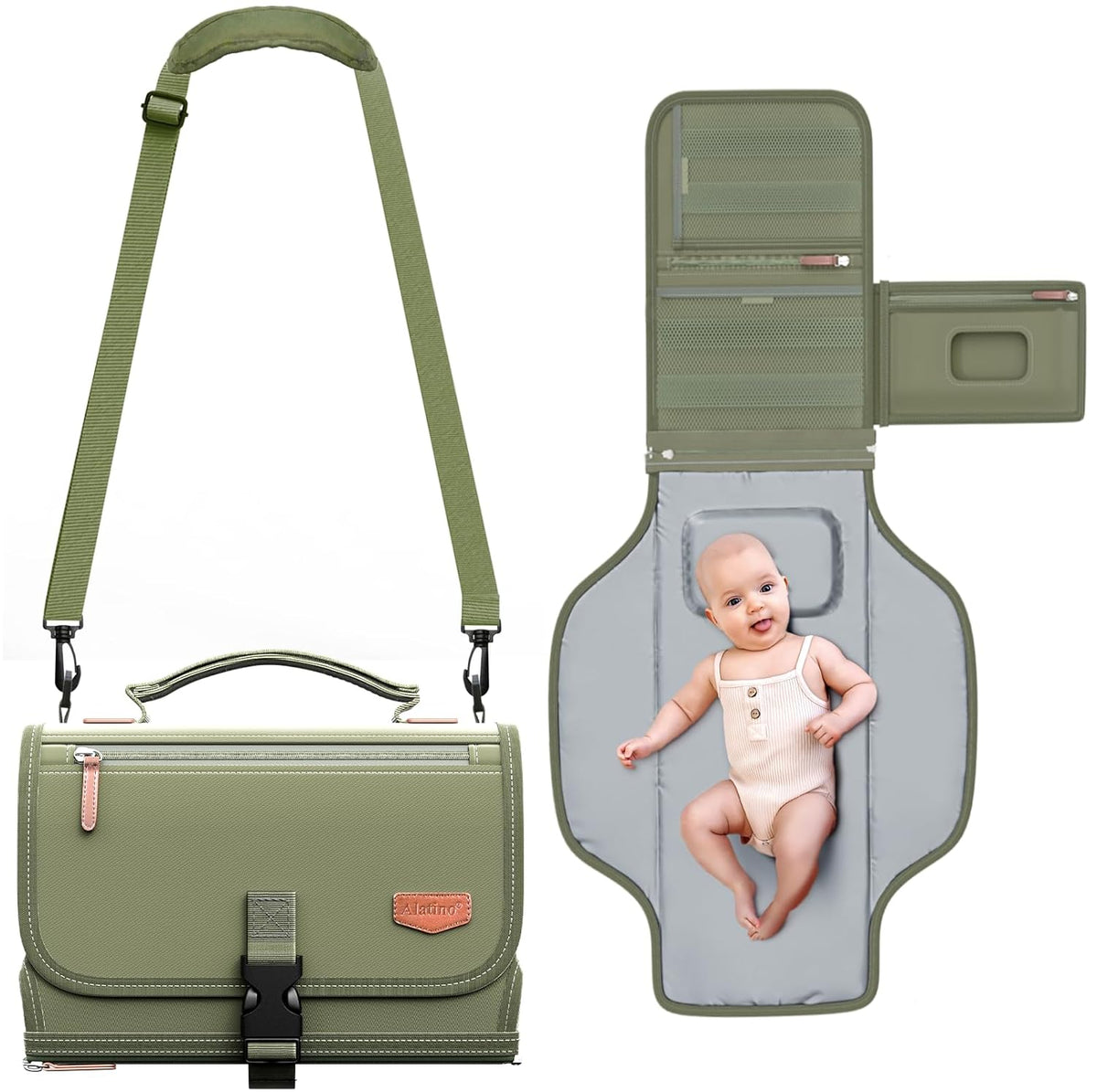 Portable Diaper Changing Pad with Shoulder Strap, Detachable Travel Changing Pad with Baby Wipes