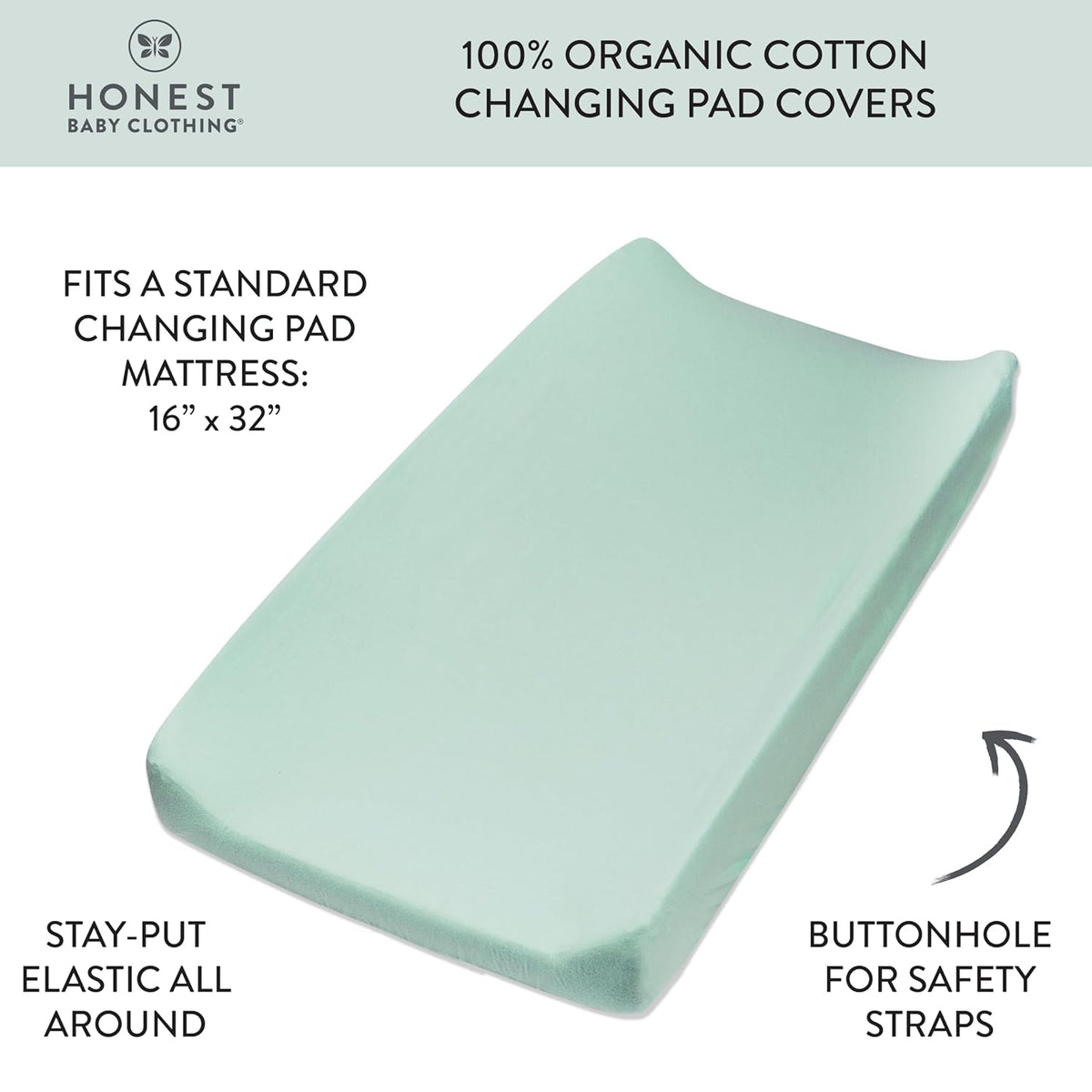 HonestBaby Organic Cotton Changing Pad Cover, Sage, One Size
