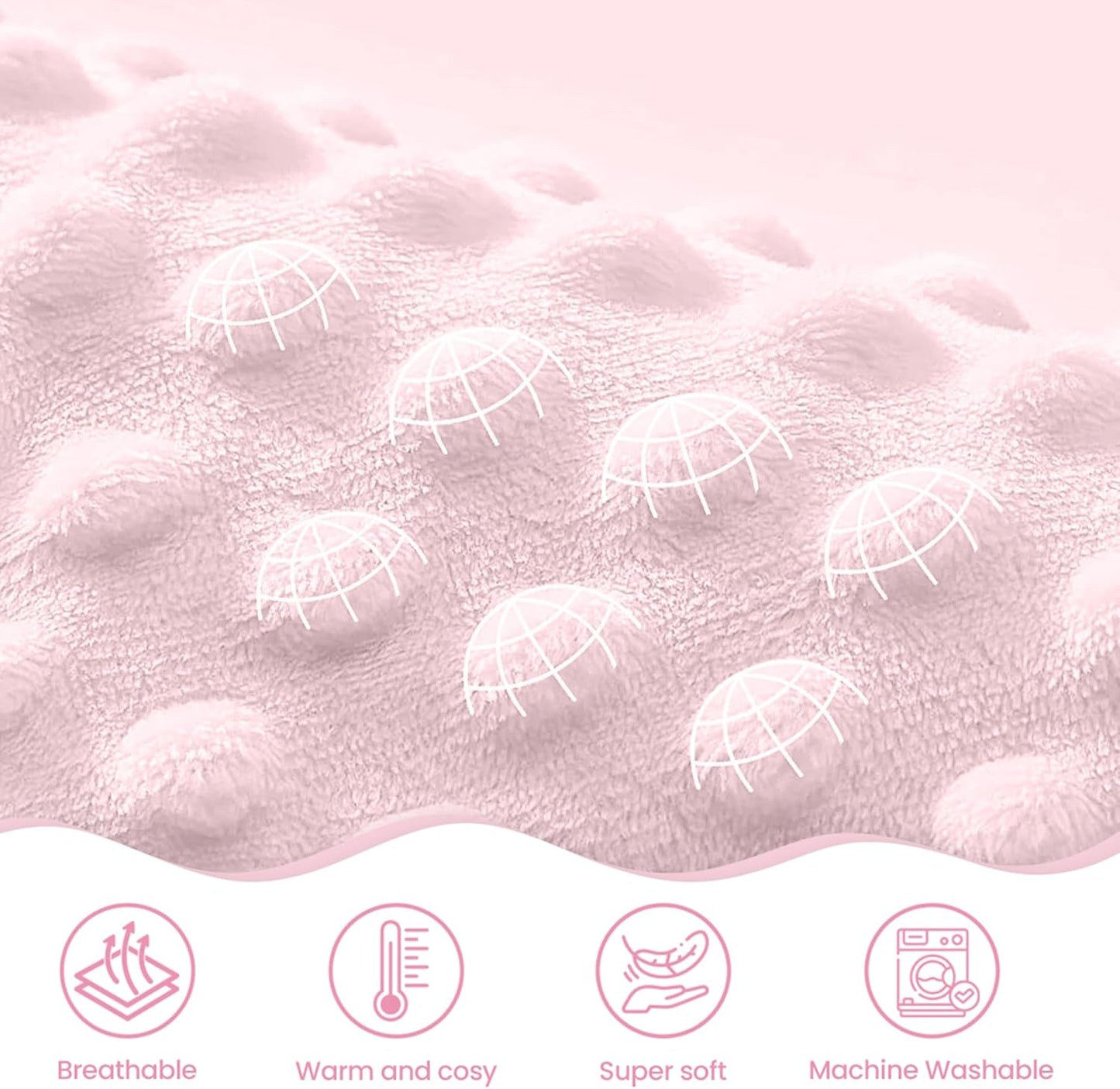 Rabbit Minky Baby Blanket 30 x 40 Inches for Girls, Soft Plush Receiving Blanket with Dotted Back