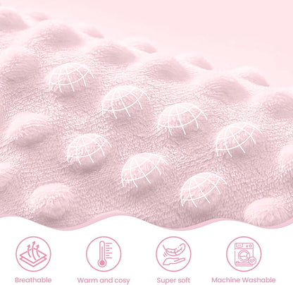 Rabbit Minky Baby Blanket 30 x 40 Inches for Girls, Soft Plush Receiving Blanket with Dotted Back