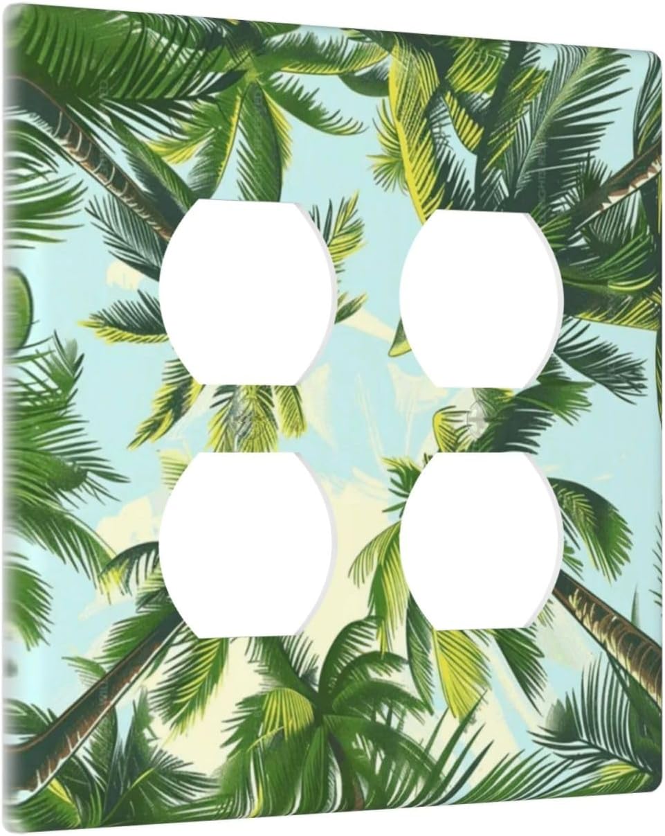 Summer Sky Coconut Palms Trees Green Plants Leaf Outlet Covers 2 Gang Double Duplex Decorative