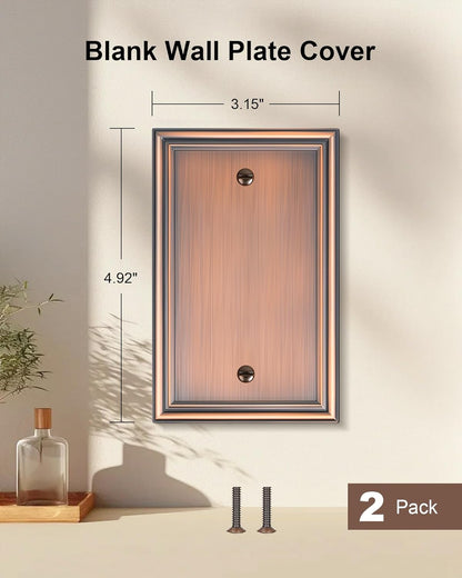 2-Pack Single Blank Wall Plates, Durable Solid Zinc Alloy Blank Outlet Covers, Decorative Antique