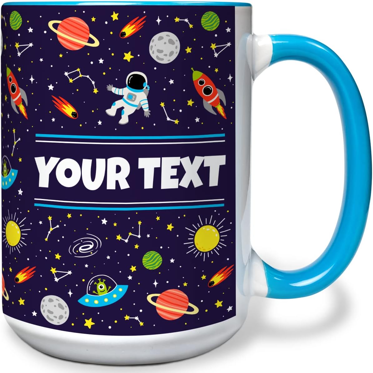 Personalized Mug for Kids - Outer Space - Custom Name/Text, Ceramic Hot Chocolate/Cocoa/Coffee Cup