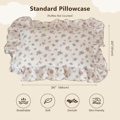 BuLuTu Tuberose Floral Themed Pillow Covers Standard Size for Kids Toddler/Twin Bed, Soft