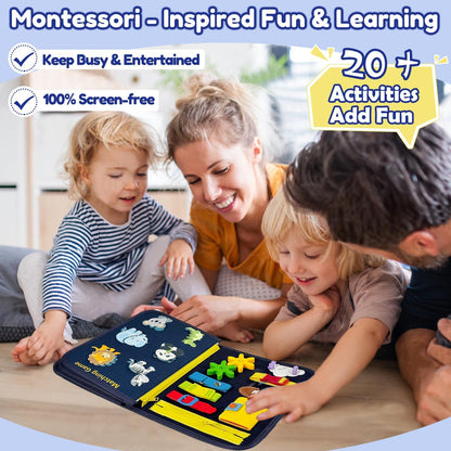 Qizfun Busy Board Book Montessori Toys for 1 2 3 4 Year Old, Boy Birthday Gifts, Educational