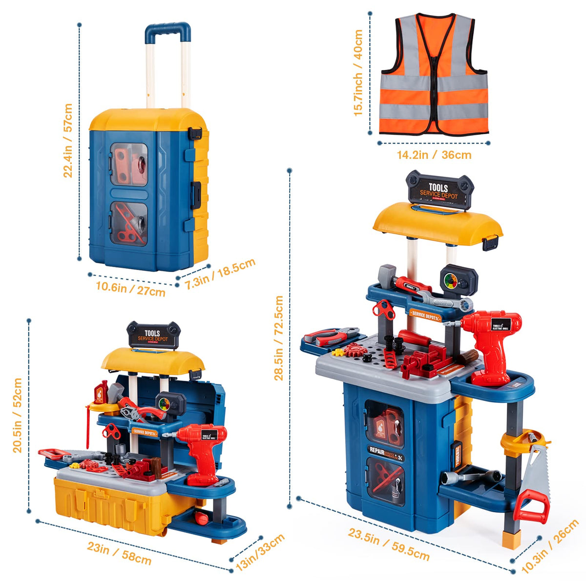 Kids Tool Bench with Kids Tool Set, Three Modes Toddler Tool Bench with Electric Drill Set, Pretend