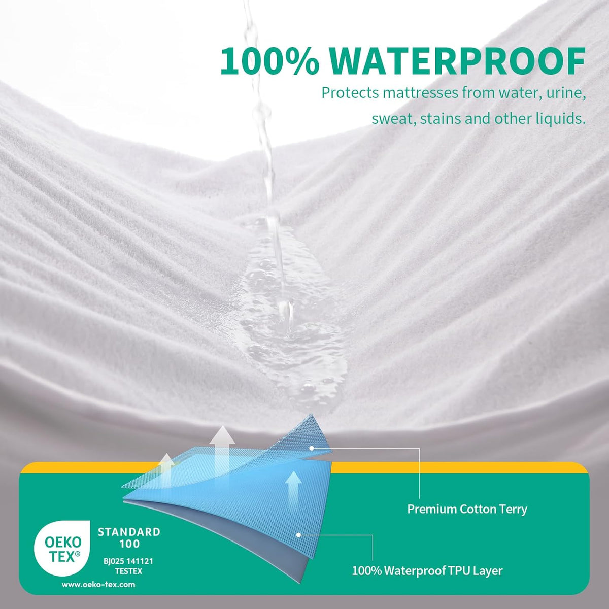 LAVANCE Premium Cotton Terry Mattress Protector – Queen Size, Waterproof Soft Noiseless Dirt-Proof