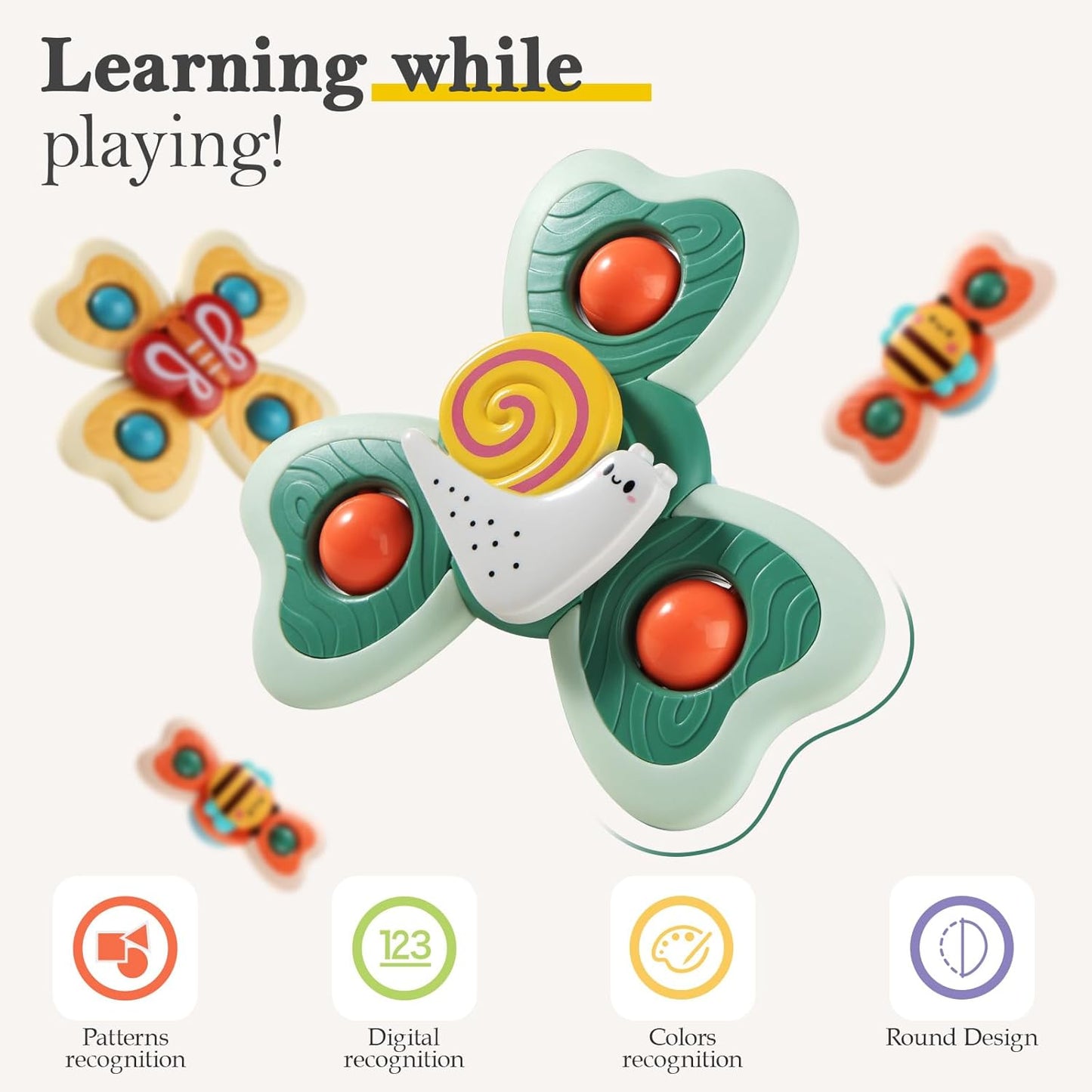 ALASOU 3PCS Suction Cup Spinner Toys for 1 Year Old Boy Girl|Spinning Tops Bath Toys for Kids Ages