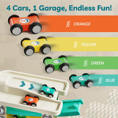 TOP BRIGHT Toddler Toys for 2 Year Old Boy, Wooden Car Ramp Race Track Set