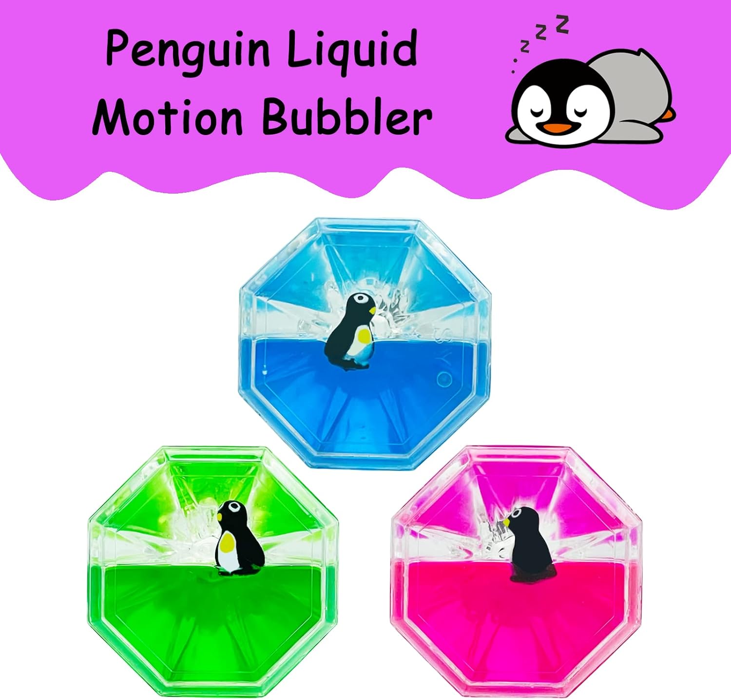 Liquid Motion Bubbler,3 Pack Diamond Shaped Penguin Liquid Timer for Sensory Play,Fidget Toy Stress