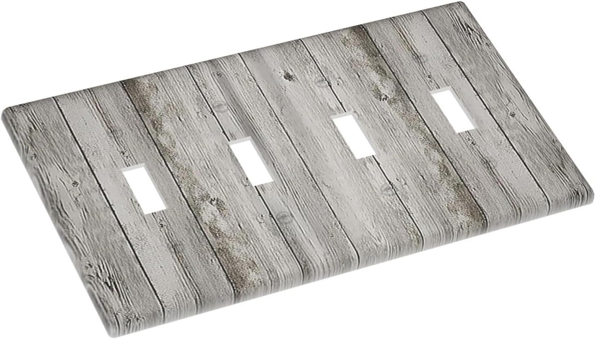 Light Switch Covers Farmhouse Rustic Grey Barn Door Wood Quad Toggle Electrical Faceplate 4 Gang