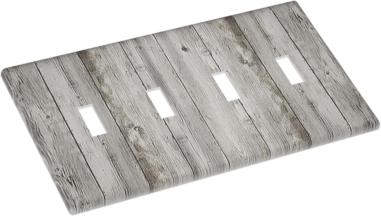 Light Switch Covers Farmhouse Rustic Grey Barn Door Wood Quad Toggle Electrical Faceplate 4 Gang