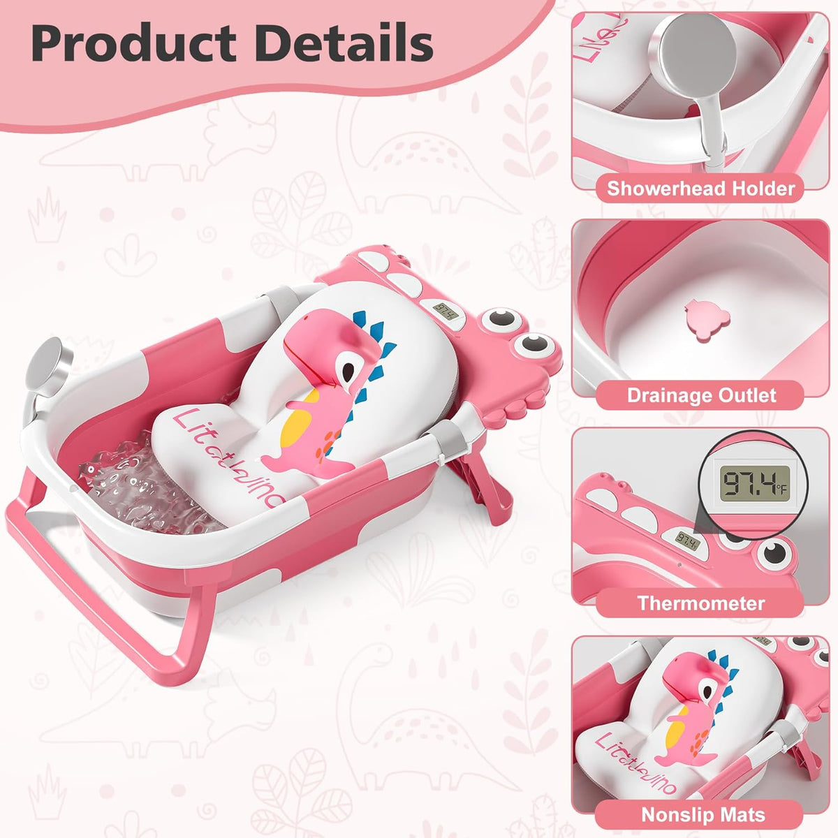 Collapsible Baby Bathtub for Newborn, Foldable Baby Bath Tub with Thermometer & Soft Floating