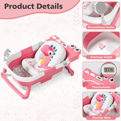 Collapsible Baby Bathtub for Newborn, Foldable Baby Bath Tub with Thermometer & Soft Floating