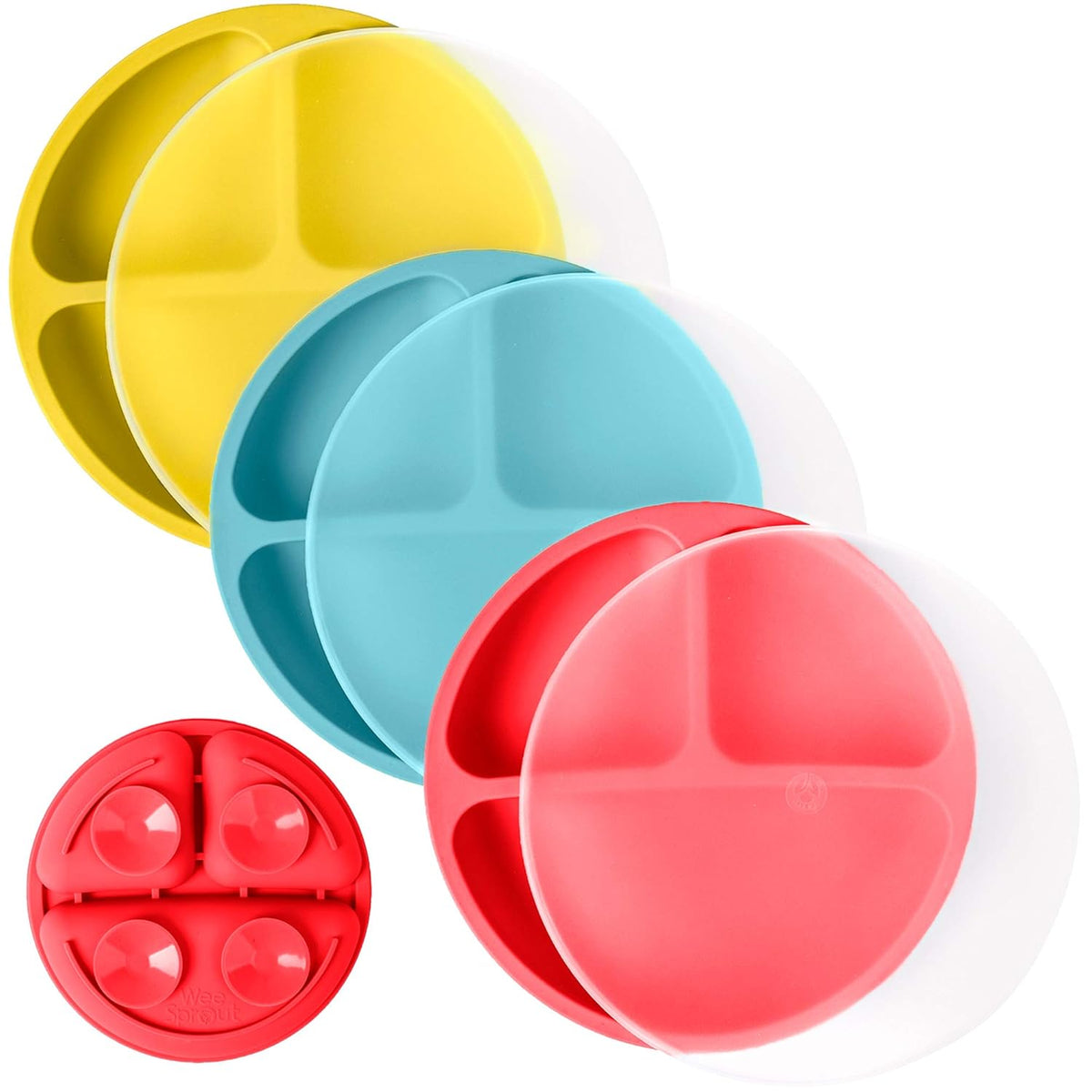 WeeSprout Suction Plates with Lids for Babies & Toddlers - 100% Silicone, Dinnerware Stays Put