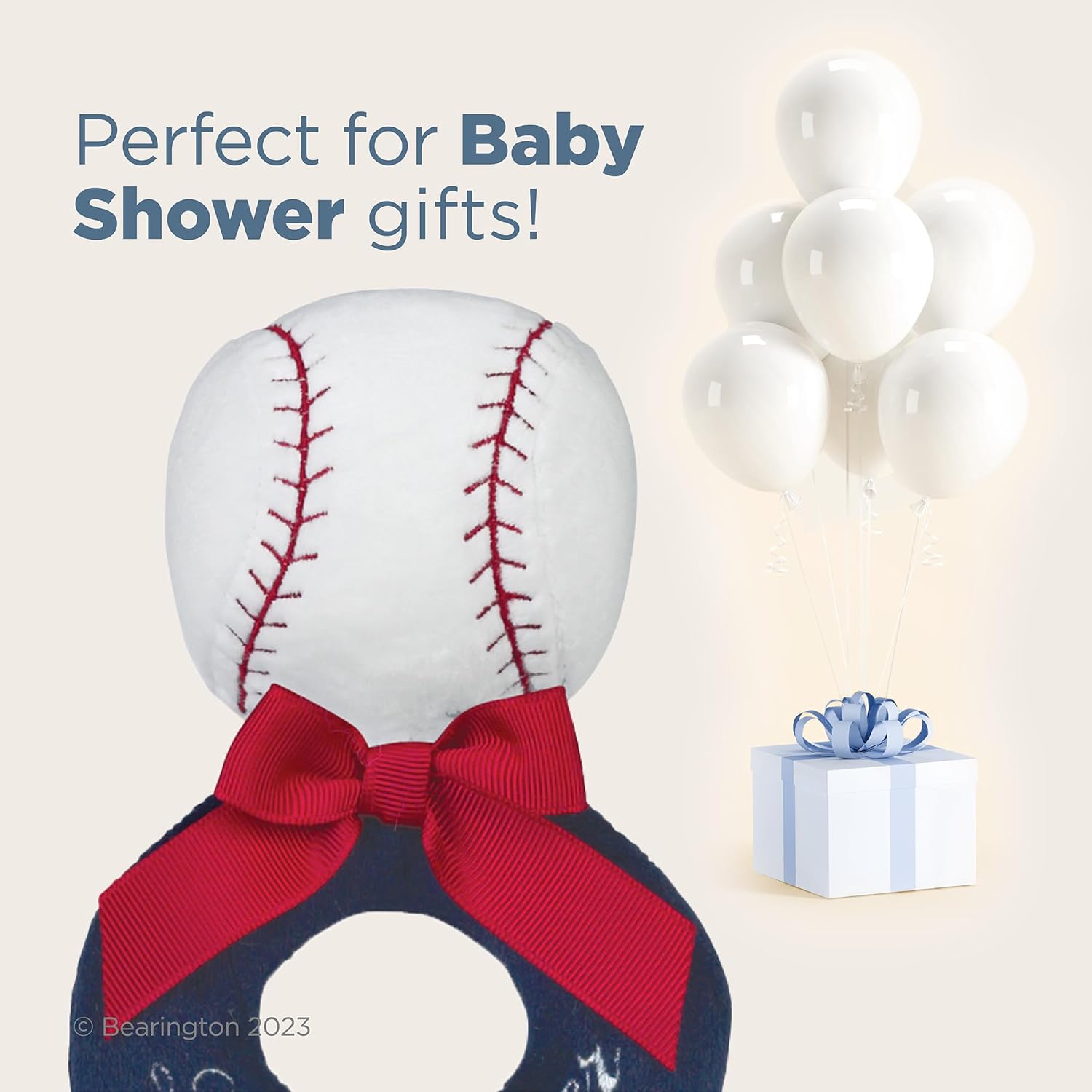 Bearington Baby Lil’ Slugger, 5.5 Inch Red, White and Blue Plush Stuffed Baby Baseball Soft Ring