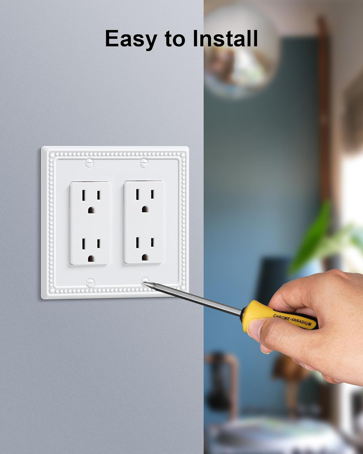 2-Pack Double Decorator Outlet Cover Plate, Pure White Pearls Decorative Switch Plates and Outlet
