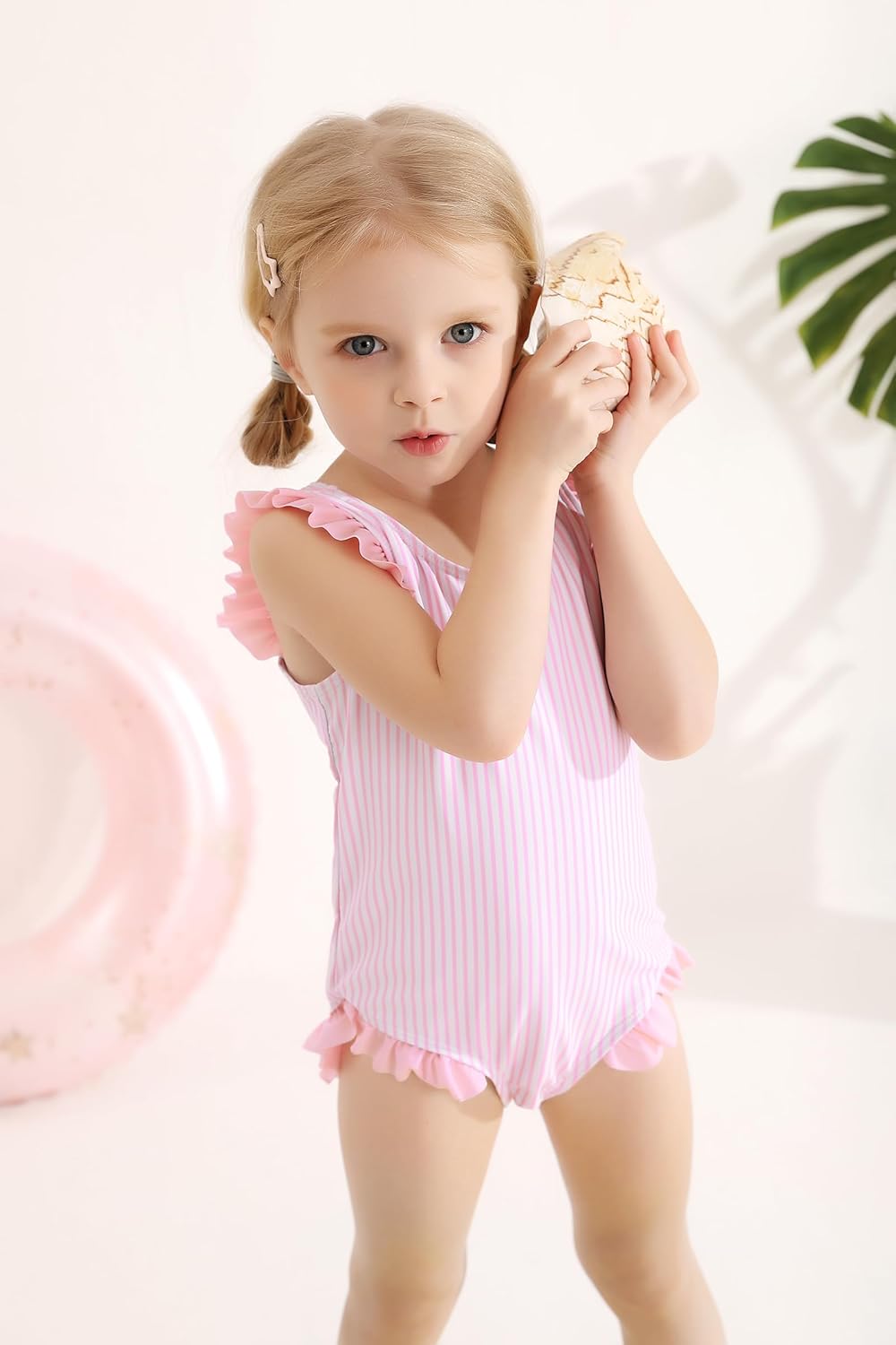 Tiny Cutey Toddler Girl Swimsuit Ruffled Stripe Sleeveless Swimwear One-Piece Baby Girl Bathing