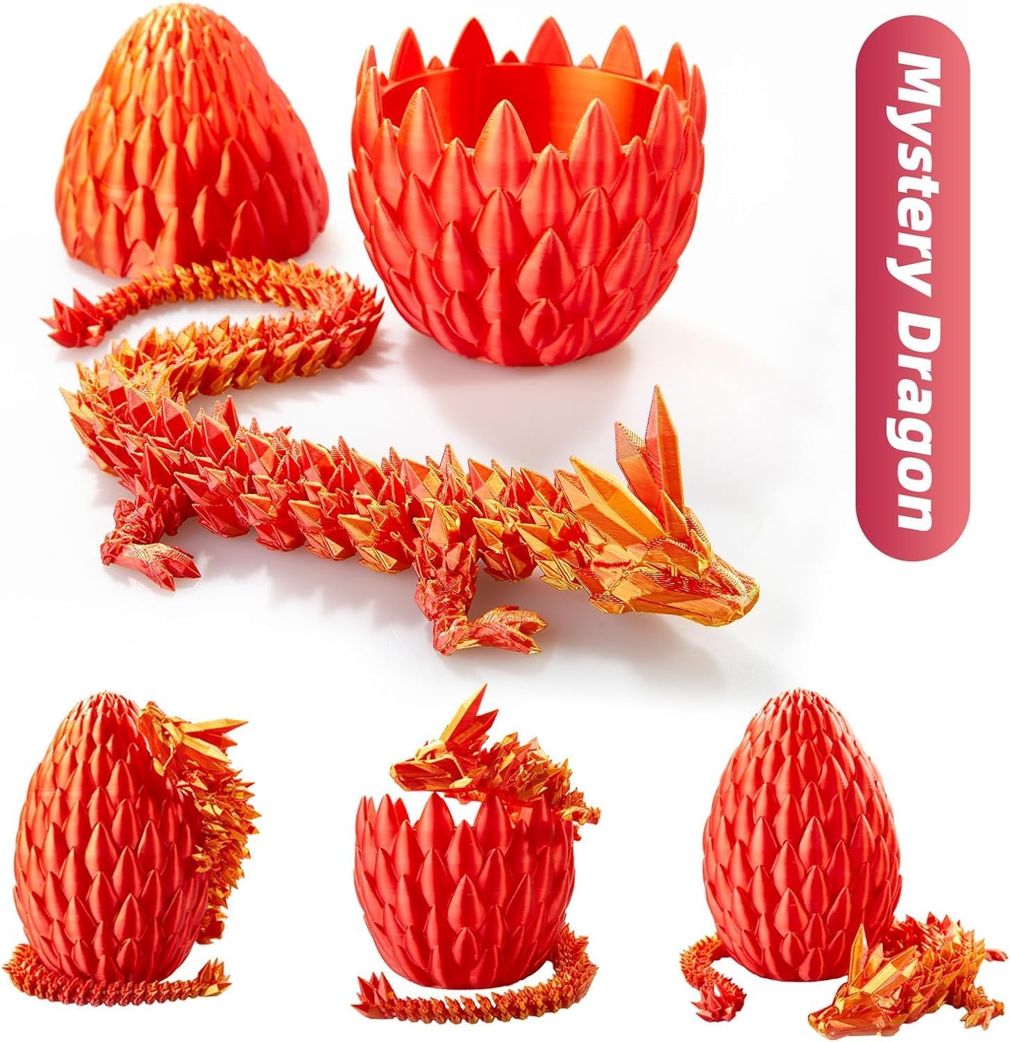 12inch 3D Printed Dragon Egg,Mystery Crystal Dragon Fidget Toys,Articulated Dragon,Home Desk Decor