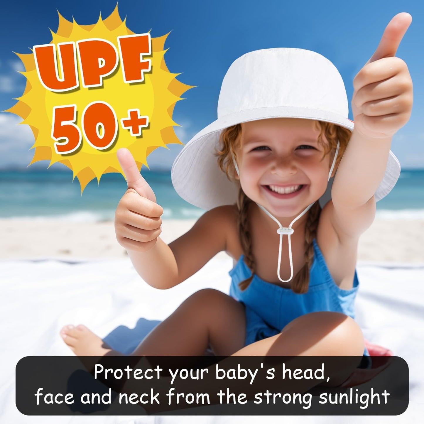 Baby Sun Hat Kids Summer UPF 50+ Toddler Bucket Hat Wide Brim Adjustable Beach Hats for Boys Girls