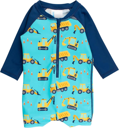 RUGGEDBUTTS Baby/Toddler Boy Swimsuit, One Piece Zipper Rash Guard Sunsuit with UPF 50+ Sun