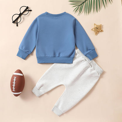 Baby Boy Clothes Fall 6 12 18 24 Months Football Long Sleeve Pullover Tops & Pant Sets Toddler