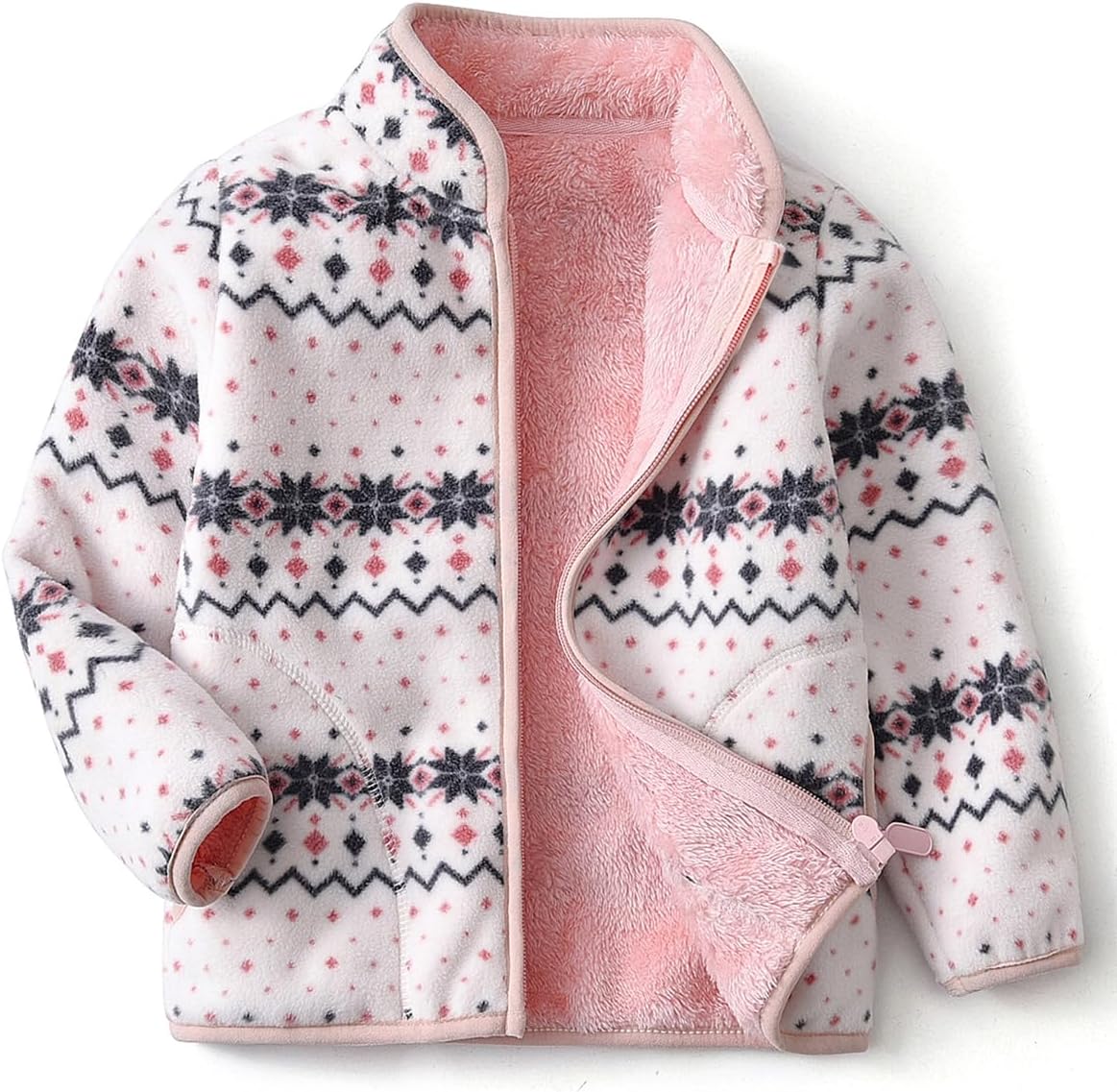 Kids Printed Polar Fleece Jacket Toddler Baby Boys Girls Autumn Winter Warm Sherpa Lining Outerwear