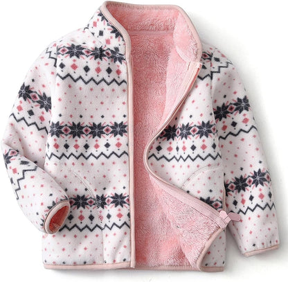 Kids Printed Polar Fleece Jacket Toddler Baby Boys Girls Autumn Winter Warm Sherpa Lining Outerwear