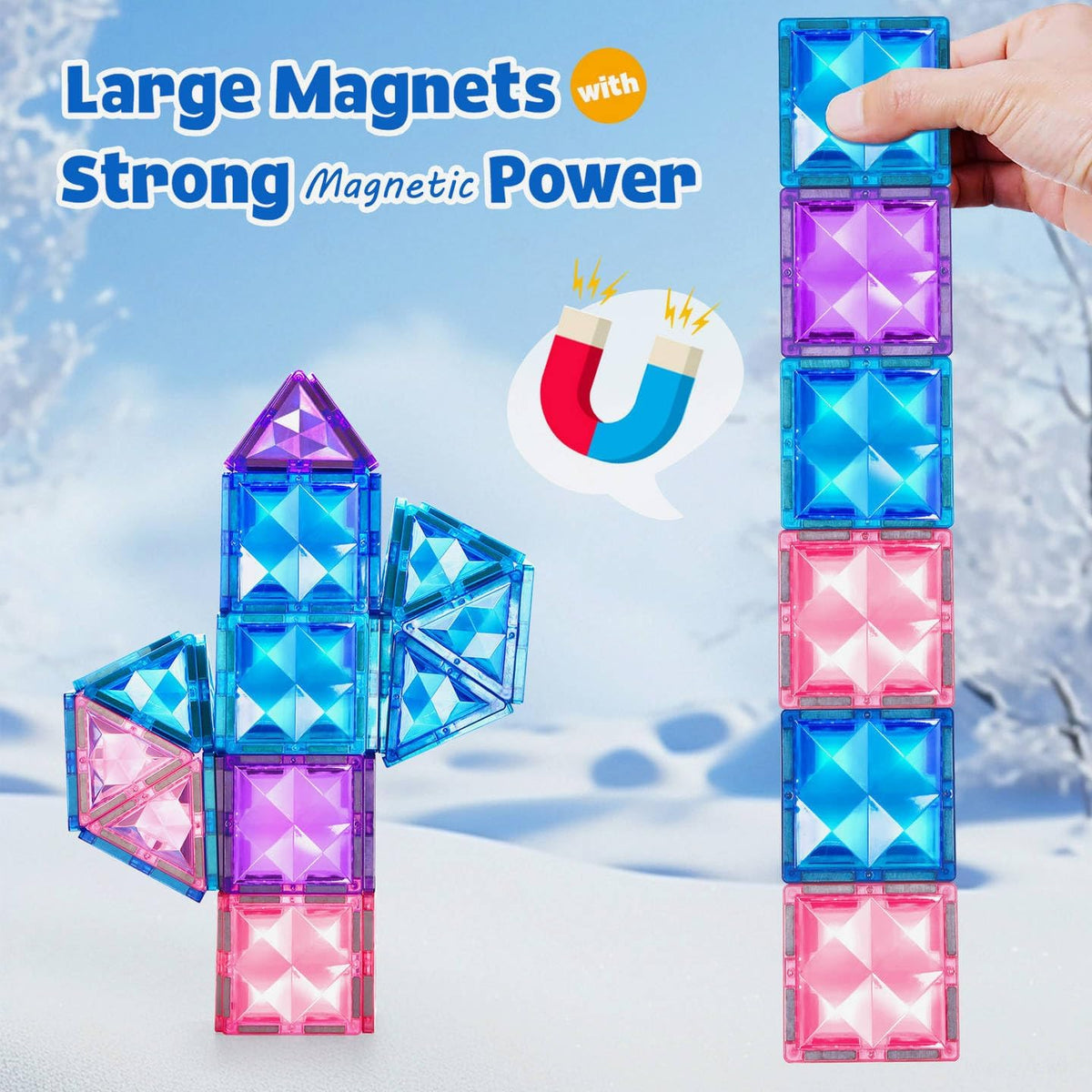 102PCS Ice Castle Magnetic Tiles, 3D Building Blocks STEM Educational Kids Toys for Pretend Play, 3