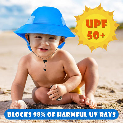 Toddler Baby Sun Hat Kids Summer UPF 50+ for Boys Girls Adjustable Beach Hats with Bucket Wide Brim