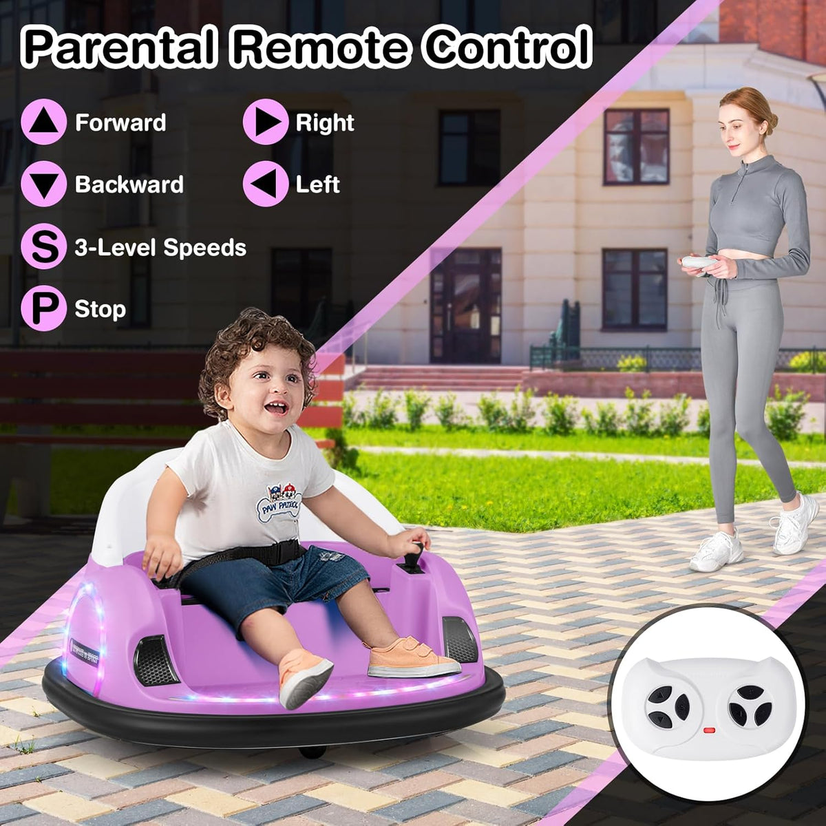 GLACER 12V Bumper Car, Electric Kids Bumper Car w/Parental Remote, 3-Speed, 360°Spin, Music, LED