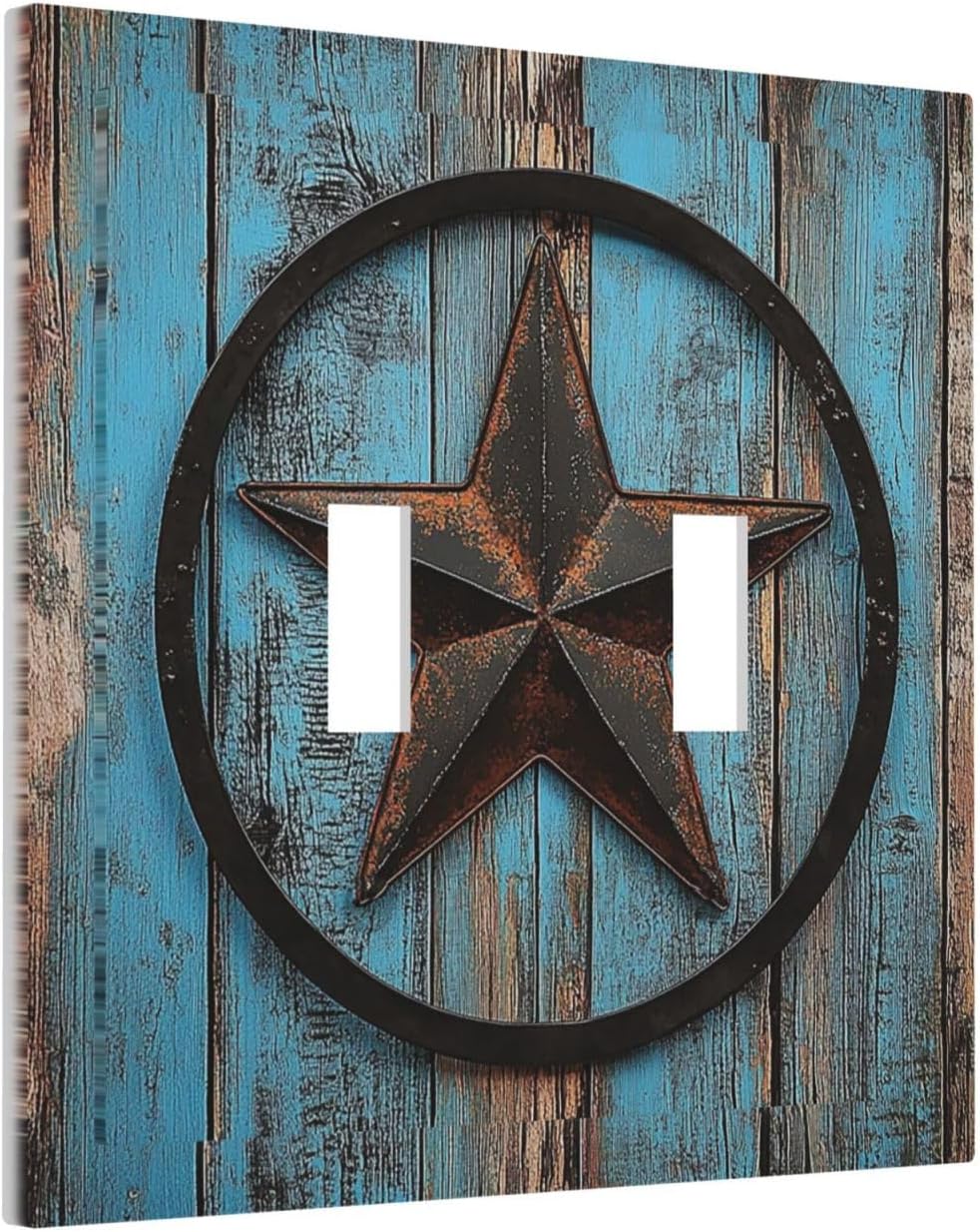 Decorative Switch Plates Rustic Wood Country Barn Texas Star On Teal 2 Gang Double Toggle Outlet