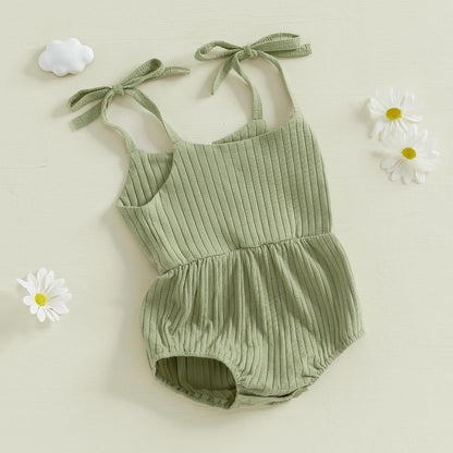 Newborn Infant Baby Girl Romper Ribbed Knit Sleeveless Spaghetti Strap One Piece Jumpsuit Bodysuit