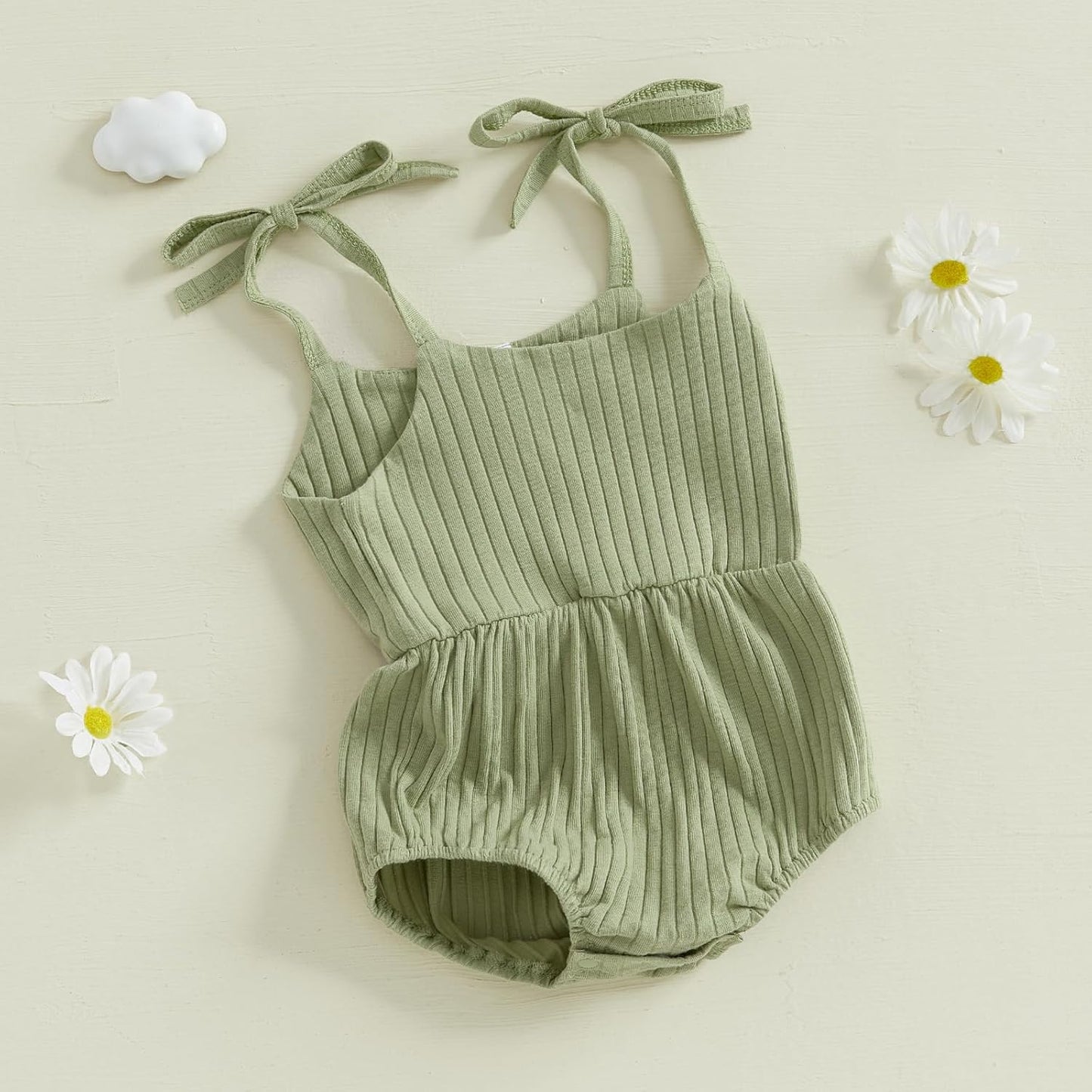 Newborn Infant Baby Girl Romper Ribbed Knit Sleeveless Spaghetti Strap One Piece Jumpsuit Bodysuit