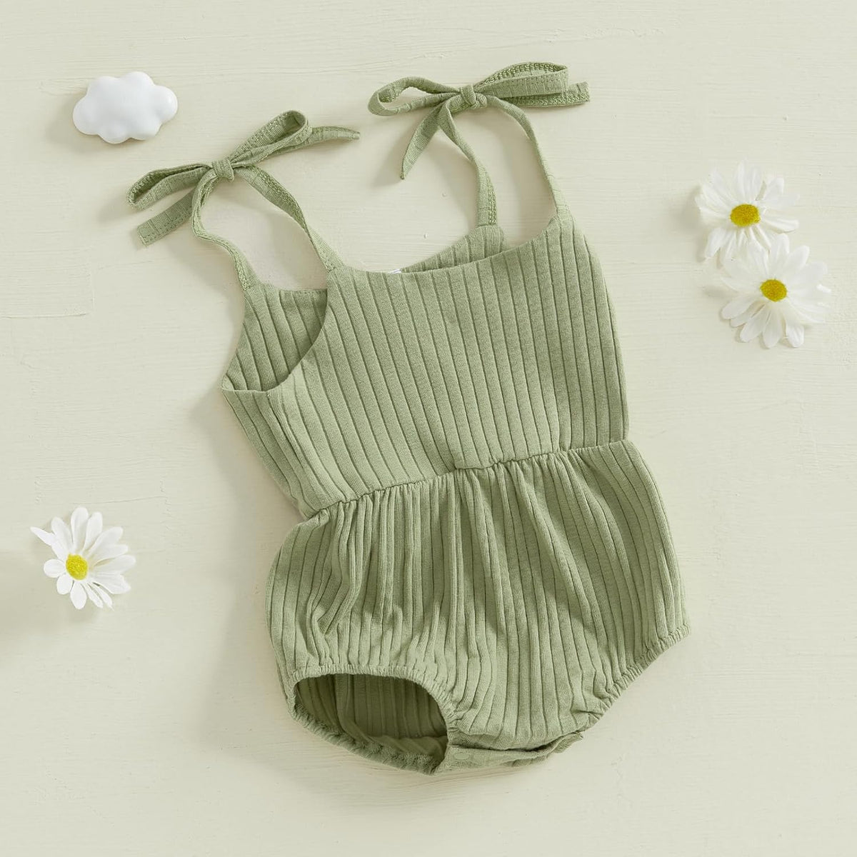Newborn Infant Baby Girl Romper Ribbed Knit Sleeveless Spaghetti Strap One Piece Jumpsuit Bodysuit