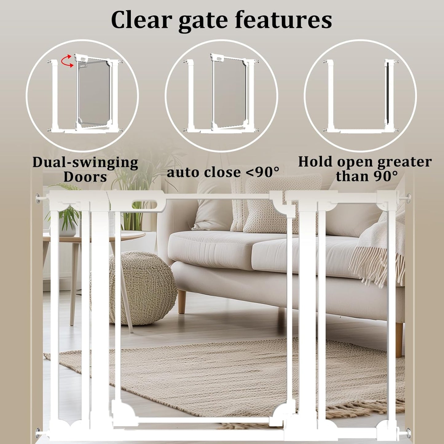 WAOWAO Clear Acrylic Baby Gate for Stairs Modern Design Acrylic Auto Close Pet Gate, 29.52-37.79"