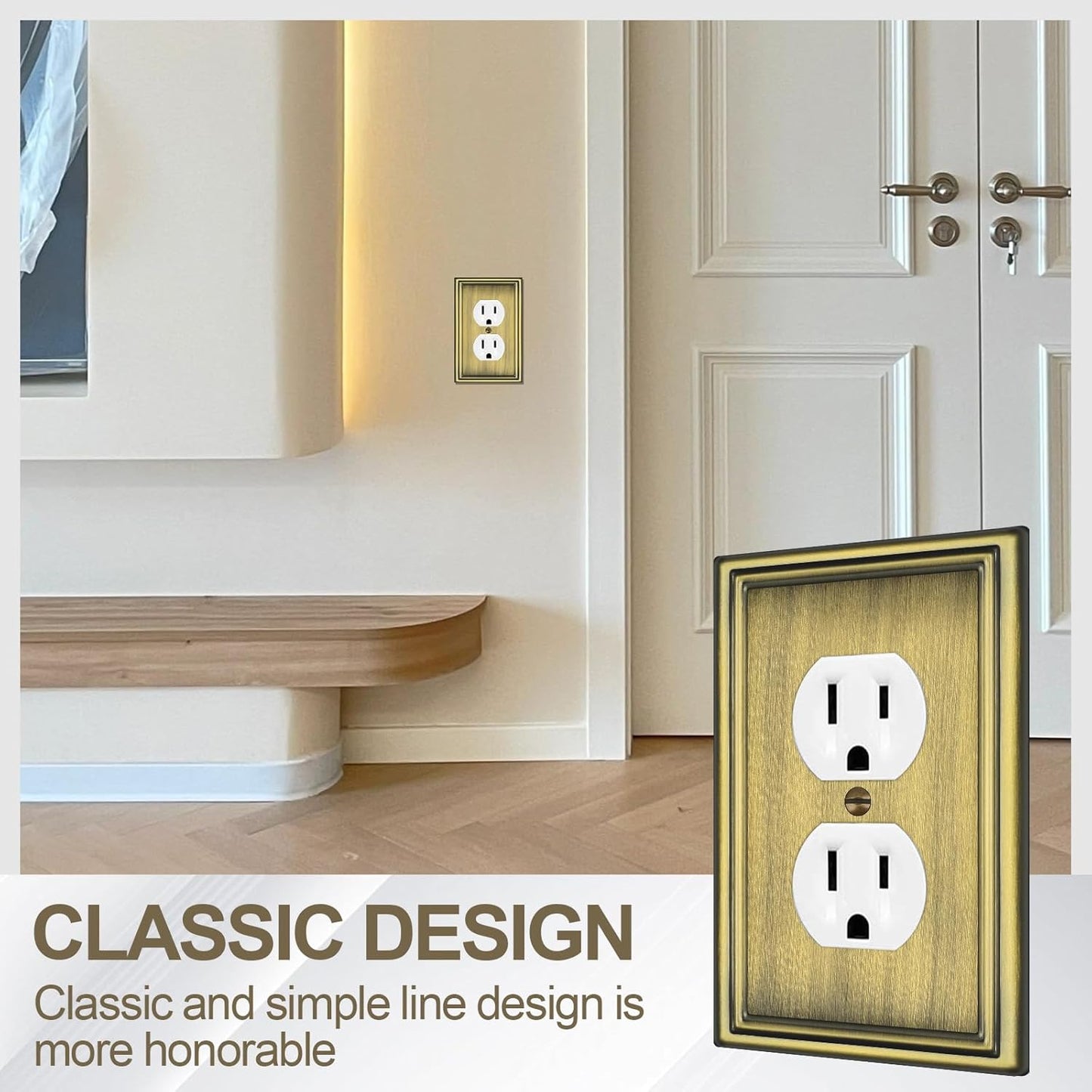 6 Pack Duplex Outlet Covers Wall Plates, Antique Brass Metal Electric Receptacle Cover, Classic