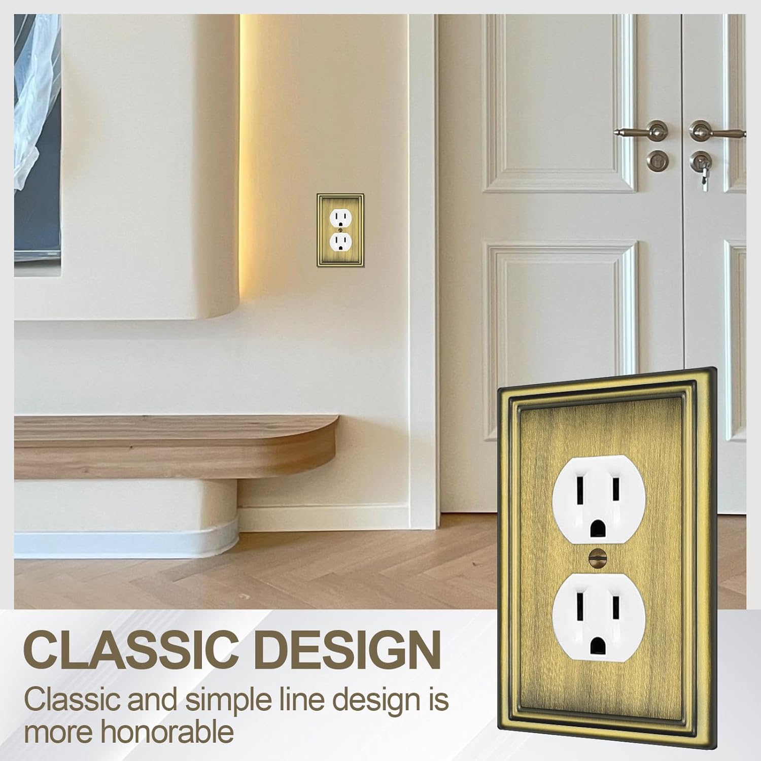 6 Pack Duplex Outlet Covers Wall Plates, Antique Brass Metal Electric Receptacle Cover, Classic