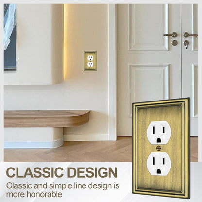 6 Pack Duplex Outlet Covers Wall Plates, Antique Brass Metal Electric Receptacle Cover, Classic