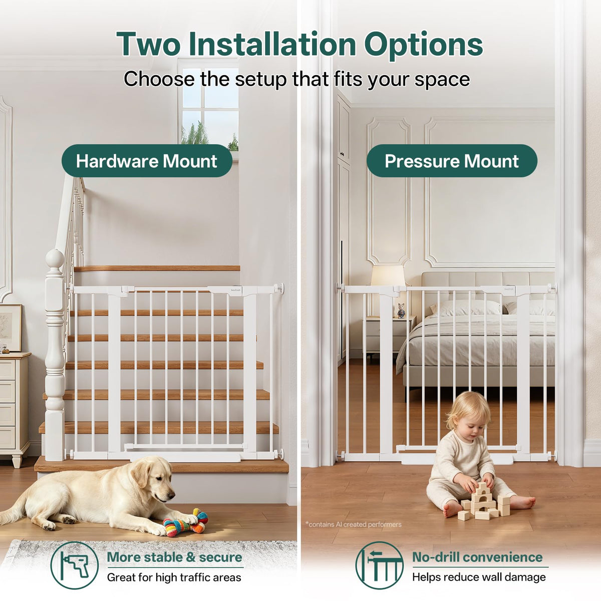 InnoTruth 27-36.6 in Wide Baby Gate for Stairs and Doorways, White
