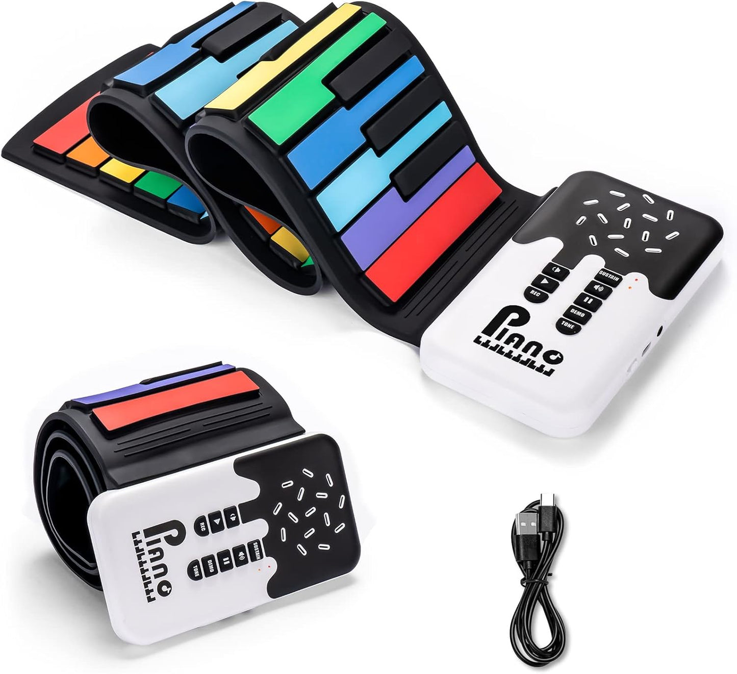 49 Key Roll Up Keyboard Piano, Portable Digital Electric Foldable Piano Keyboard, Rechargeable, 8