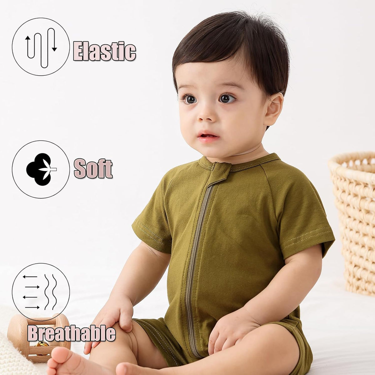 Feidoog Baby Boys 2Pack Rompers Summer Short Sleeve 2 Way Zipper One-Piece Romper Jumpsuit Sleep